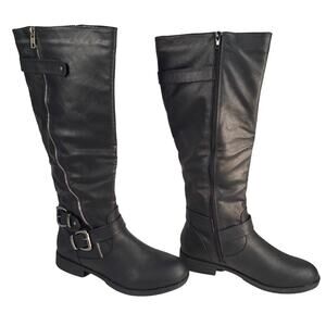 Twisted Amira Knee High Boots Black Buckle Size 8 New